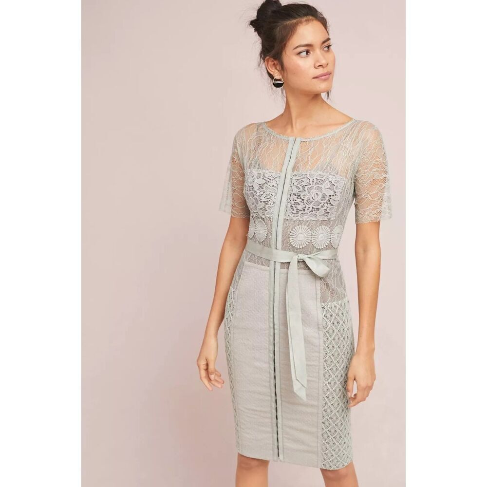 Anthropologie Byron Lars Carissima Sheath Dress Lace Grey 20w $258 Nwt